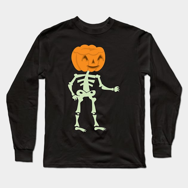 Halloween Skeleton with Pumpkin Skull Long Sleeve T-Shirt by holidaystore